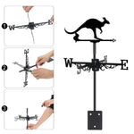 Kangaroo metal weather vane with directional arrows and mounting rod, outdoor roof and garden decoration