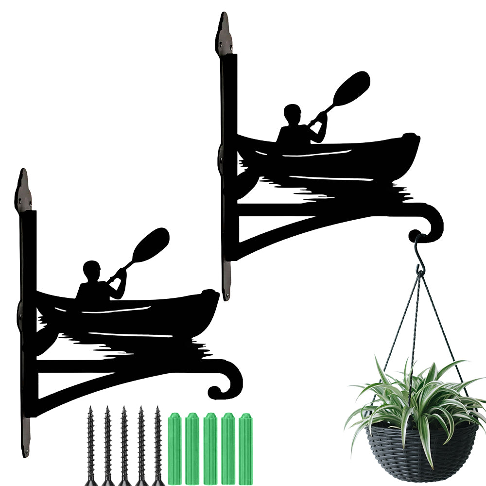 Kayaking canoe metal hanging basket bracket mounted on outdoor wall for plant decoration