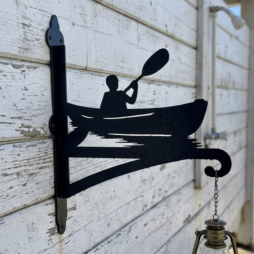 Kayaking canoe metal hanging basket bracket mounted on outdoor wall for plant decoration