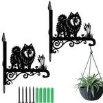 Keeshond metal hanging basket bracket mounted on outdoor wall for plant decoration