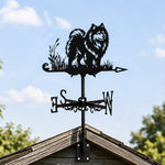 Keeshond metal weather vane with directional arrows and mounting rod, outdoor roof and garden decoration