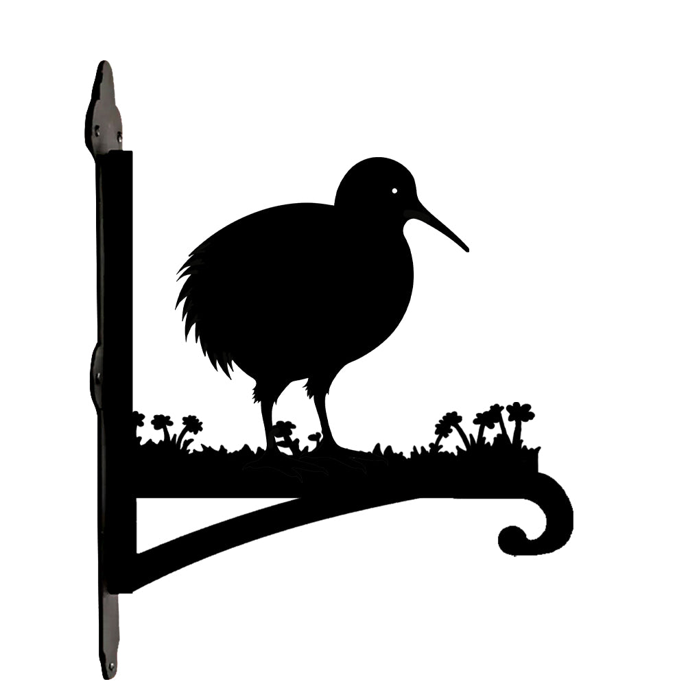 Kiwi bird metal hanging basket bracket mounted on outdoor wall for plant decoration