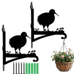 Kiwi bird metal hanging basket bracket mounted on outdoor wall for plant decoration