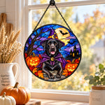 Labrador Retriever Halloween stained glass suncatcher window hanging, suitable for home and garden decoration