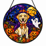 Labrador Retriever Halloween stained glass suncatcher window hanging, suitable for home and garden decoration