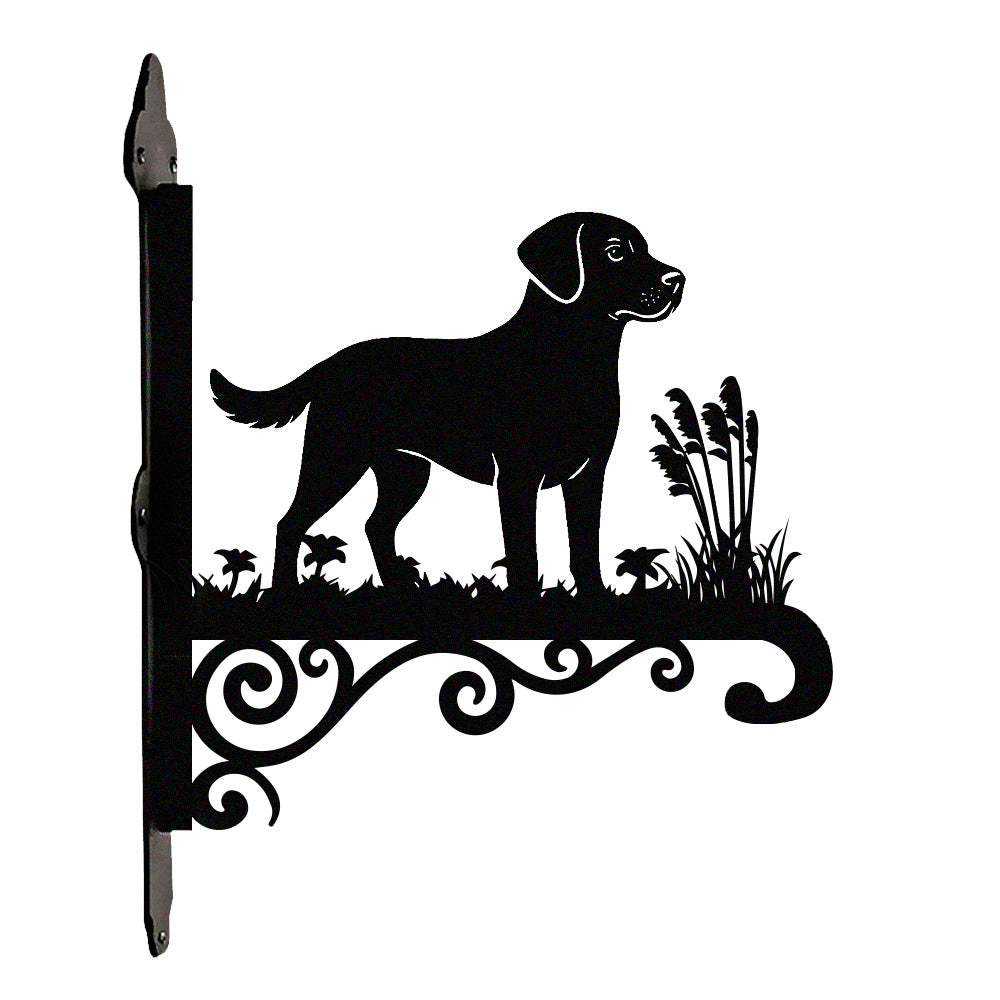 Labrador metal hanging basket bracket mounted on outdoor wall for plant decoration