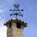 Labrador retriever metal weather vane with directional arrows and mounting rod, outdoor roof and garden decoration