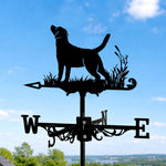 Labrador retriever metal weather vane with directional arrows and mounting rod, outdoor roof and garden decoration