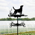 Labrador retriever metal weather vane with directional arrows and mounting rod, outdoor roof and garden decoration