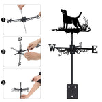 Labrador retriever metal weather vane with directional arrows and mounting rod, outdoor roof and garden decoration