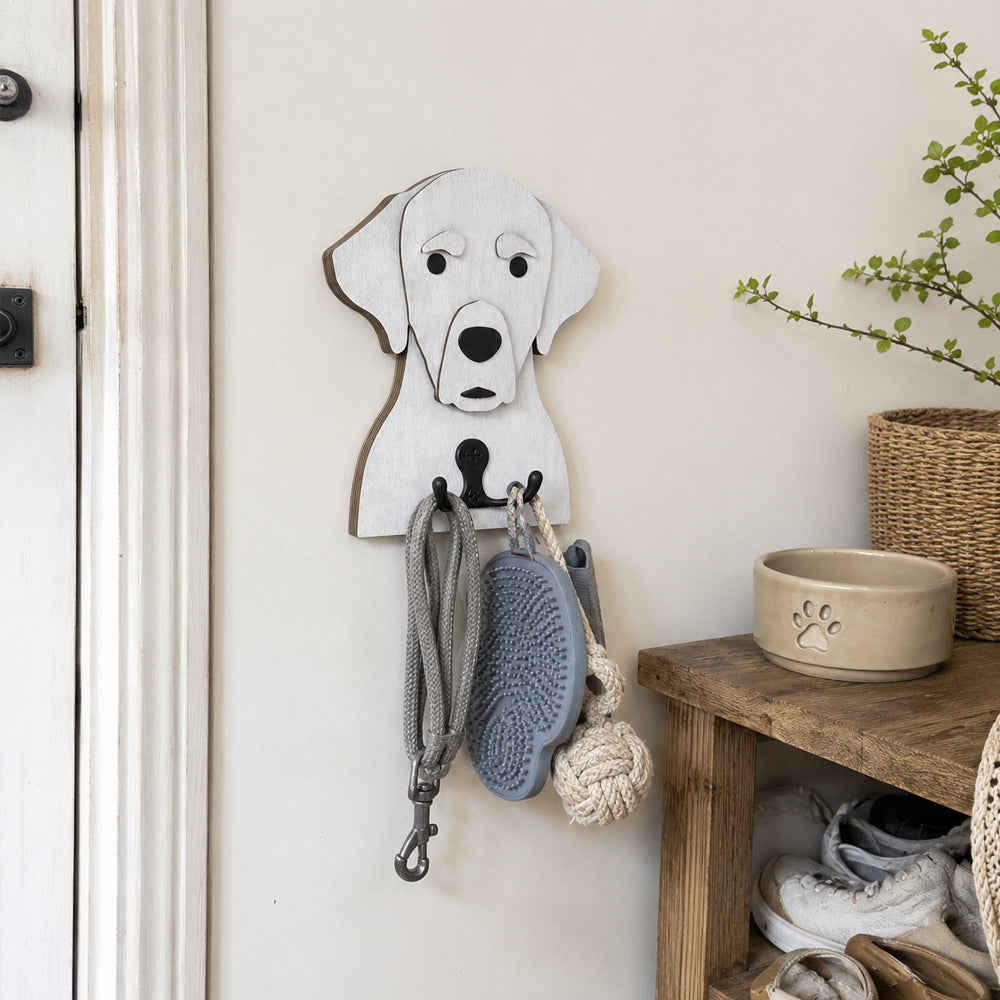 Wooden labrador dog wall hook key and leash holder for home entryway organizer