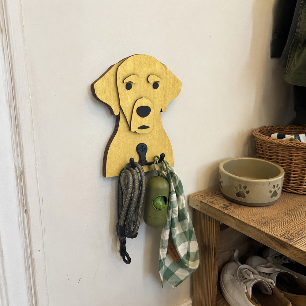 Wooden labrador dog wall hook key and leash holder for home entryway organizer