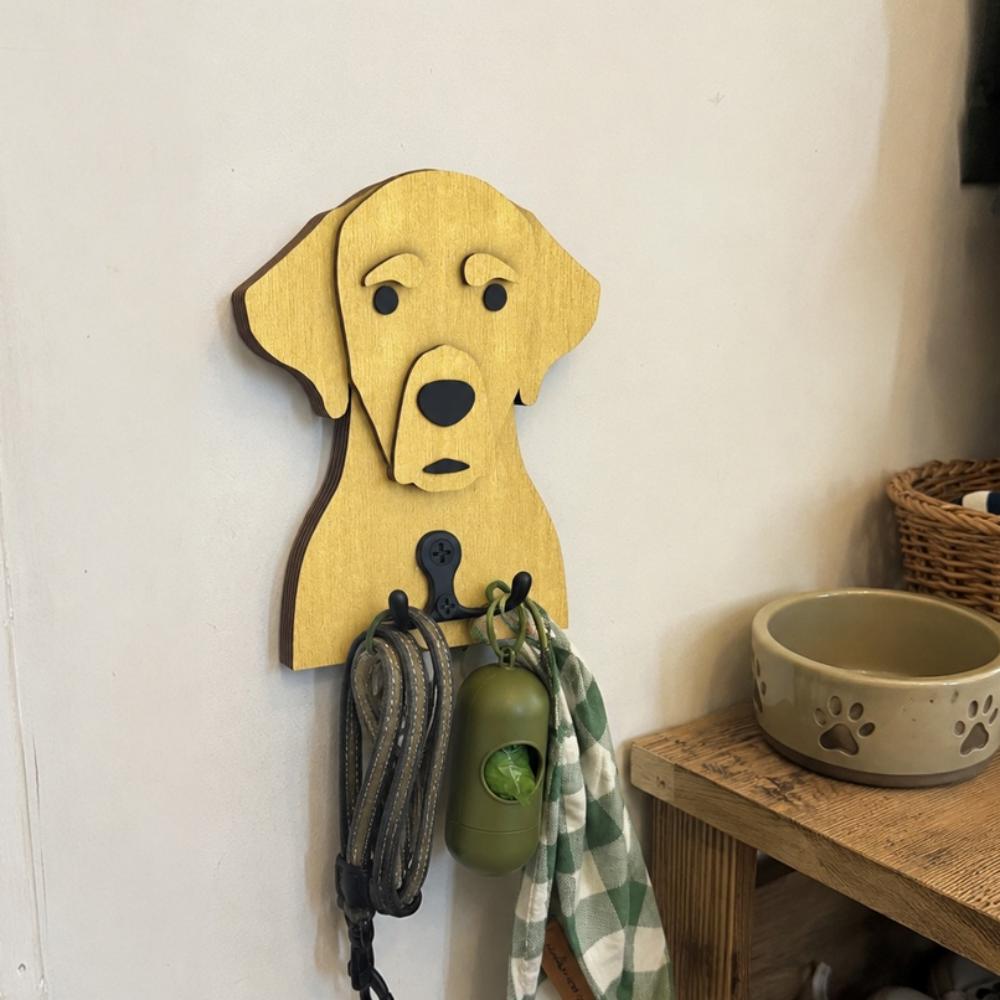Wooden labrador dog wall hook key and leash holder for home entryway organizer