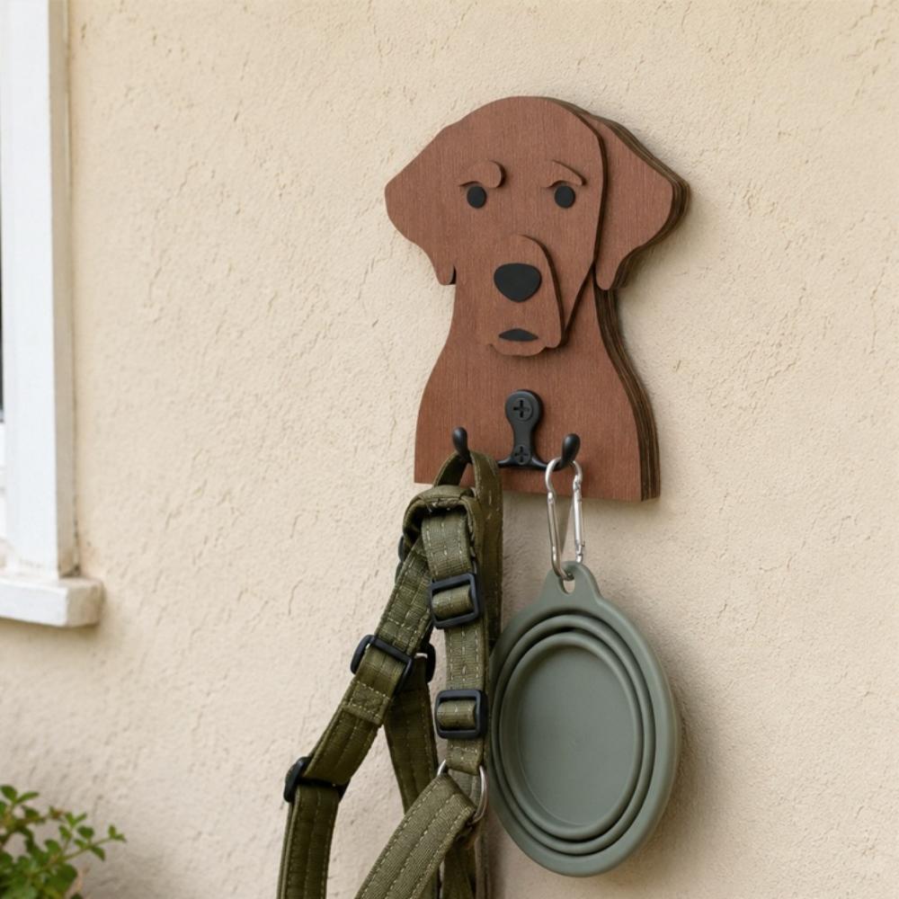 Wooden labrador dog wall hook key and leash holder for home entryway organizer