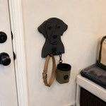Wooden labrador dog wall hook key and leash holder for home entryway organizer