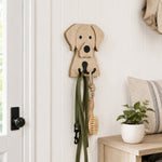 Wooden labrador dog wall hook key and leash holder for home entryway