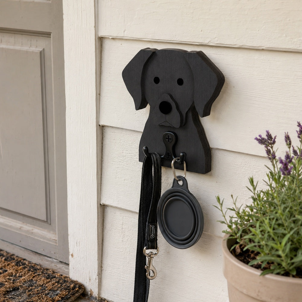 Wooden labrador dog wall hook key and leash holder for home entryway organizer