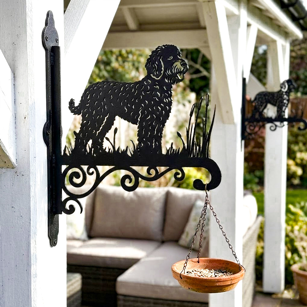 Lagotto romagnolo metal hanging basket bracket mounted on outdoor wall for plant decoration