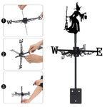 Lantern witch metal weather vane with directional arrows and mounting rod, outdoor roof and garden decoration