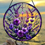 Lavender garden floral stained glass suncatcher window hanging, suitable for home and garden decoration