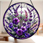 Lavender garden floral stained glass suncatcher window hanging, suitable for home and garden decoration