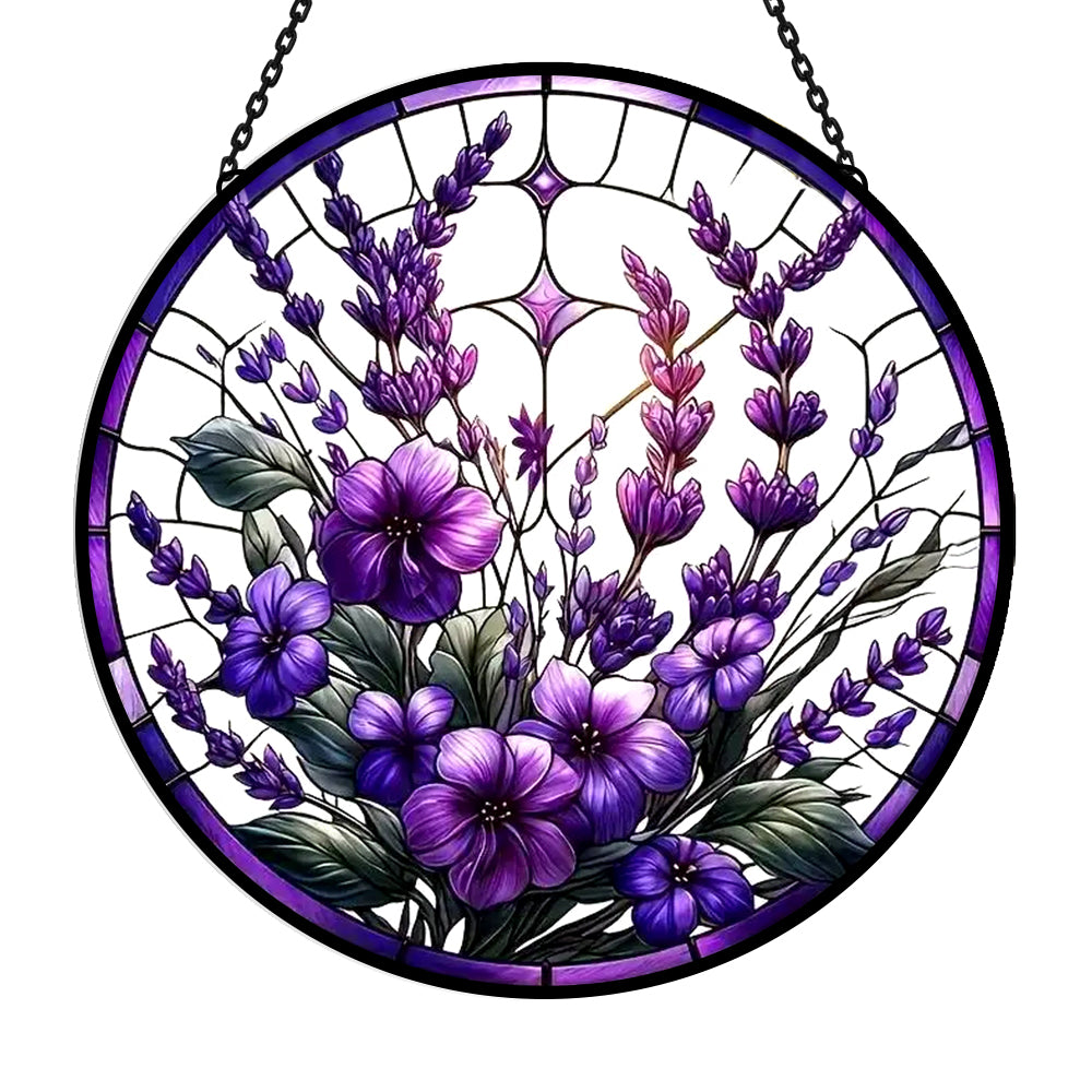 Lavender garden floral stained glass suncatcher window hanging, suitable for home and garden decoration