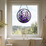 Lavender garden floral stained glass suncatcher window hanging, suitable for home and garden decoration