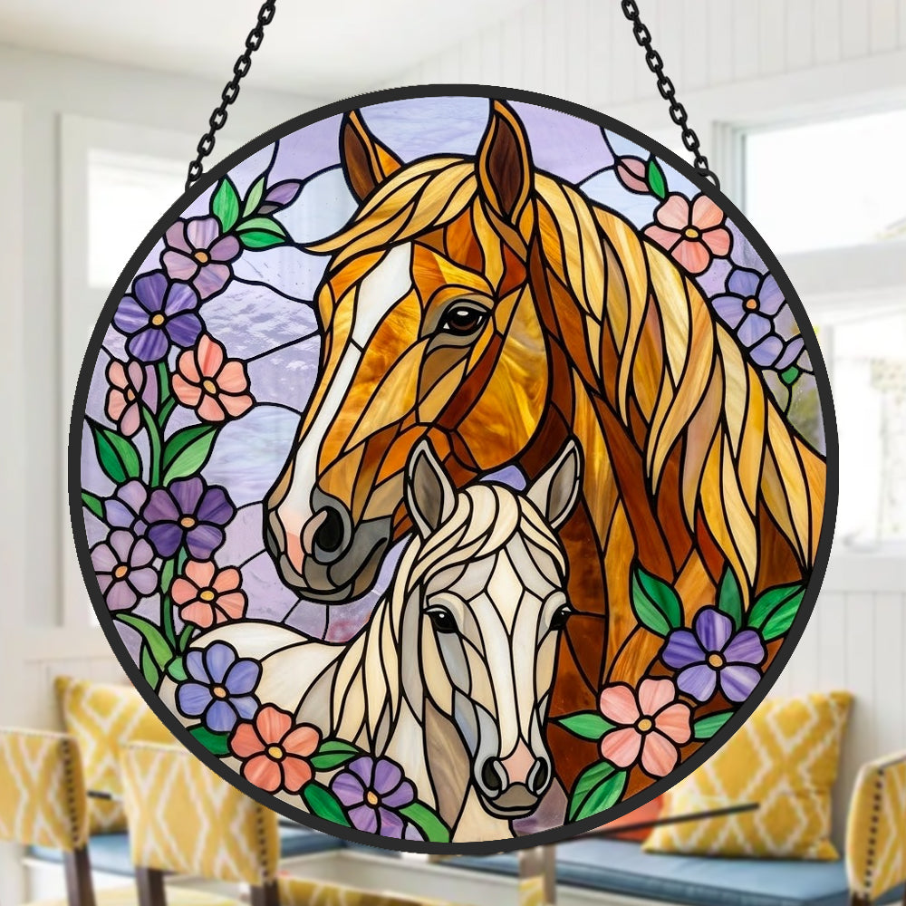 Lavender mare and foa stained glass suncatcher window hanging, suitable for home and garden decoration