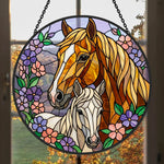 Lavender mare and foa stained glass suncatcher window hanging, suitable for home and garden decoration