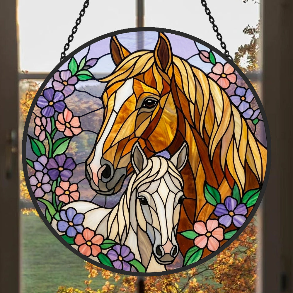 Lavender mare and foa stained glass suncatcher window hanging, suitable for home and garden decoration