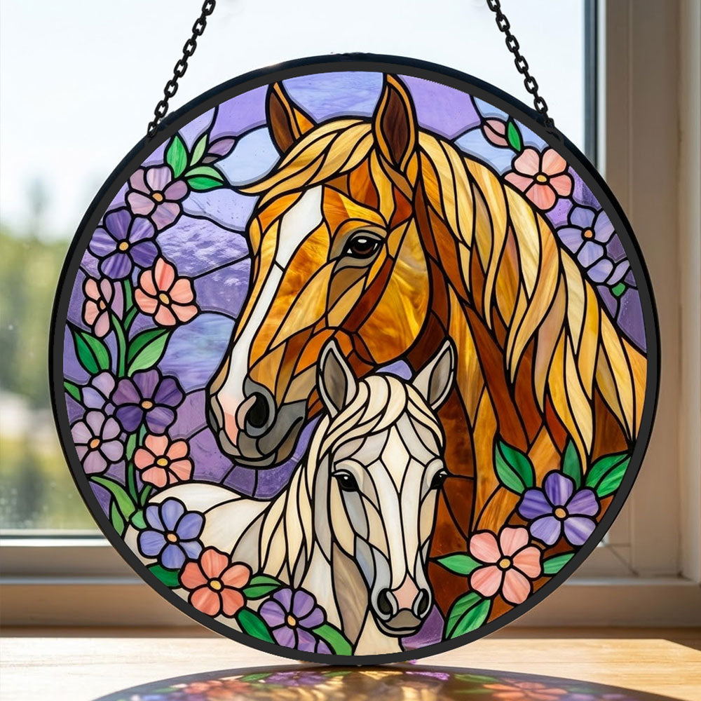Lavender mare and foa stained glass suncatcher window hanging, suitable for home and garden decoration