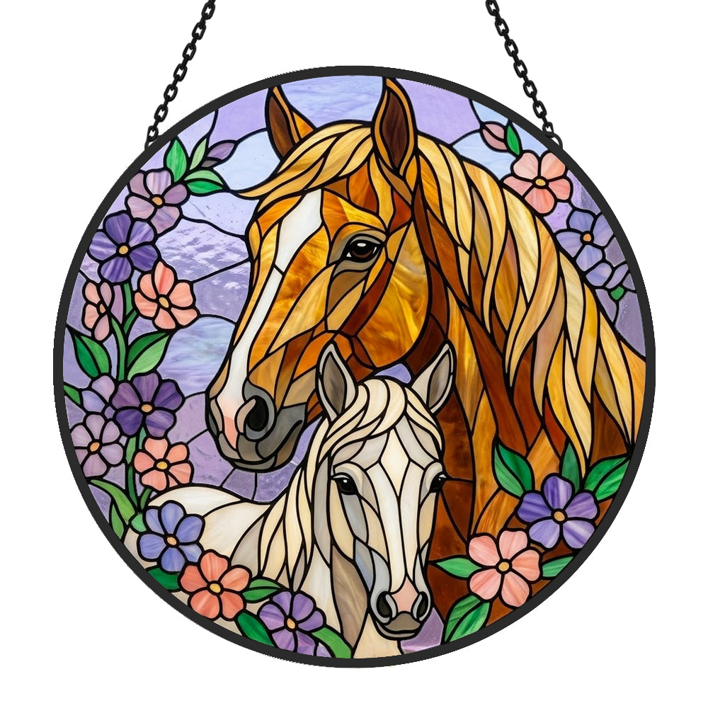 Lavender mare and foa stained glass suncatcher window hanging, suitable for home and garden decoration