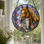 Lavender mare and foa stained glass suncatcher window hanging, suitable for home and garden decoration