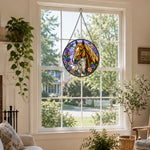 Lavender mare and foa stained glass suncatcher window hanging, suitable for home and garden decoration