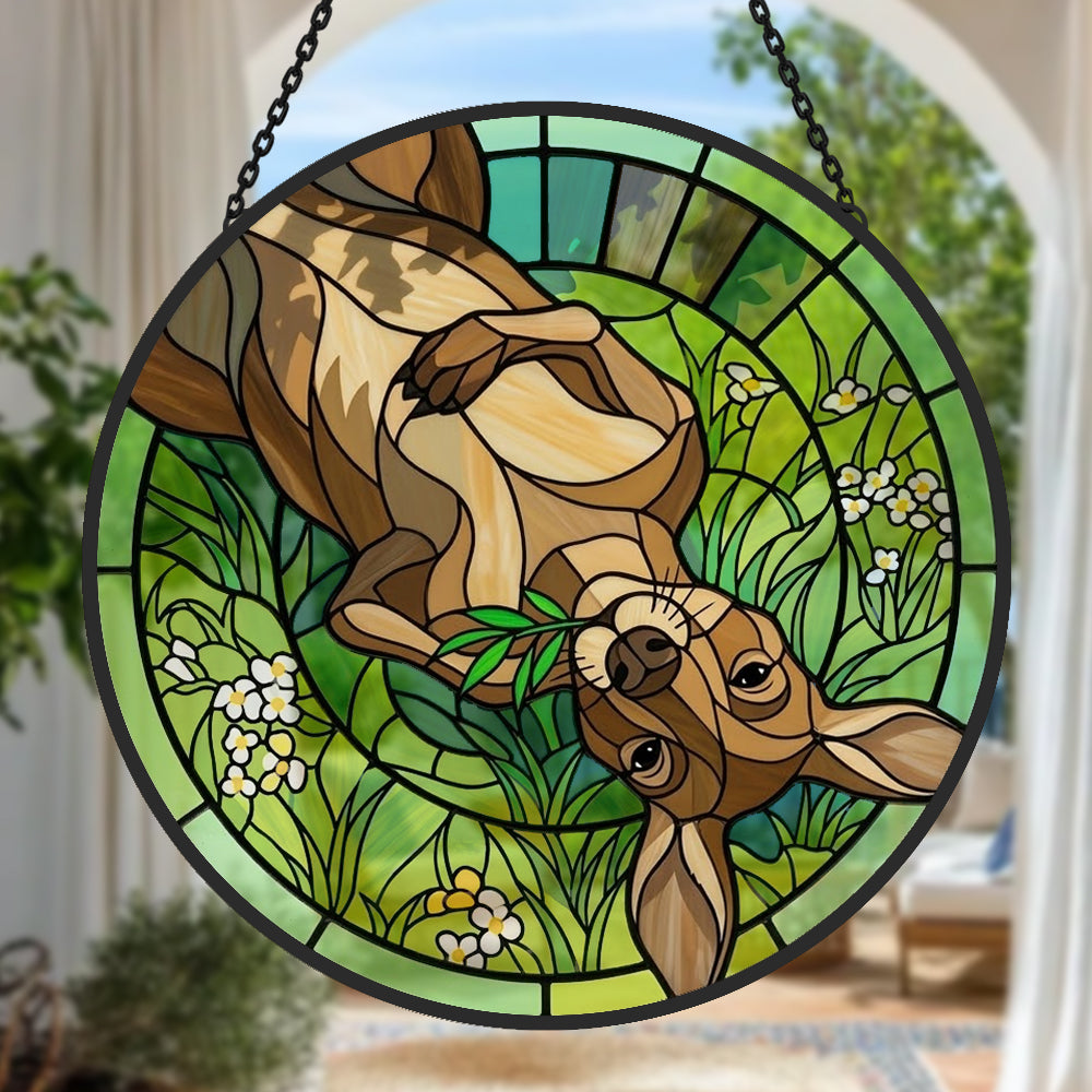 Lazy grassland kangaroo stained glass suncatcher window hanging, suitable for home and garden decoration