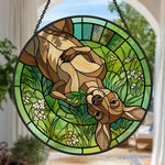 Lazy grassland kangaroo stained glass suncatcher window hanging, suitable for home and garden decoration
