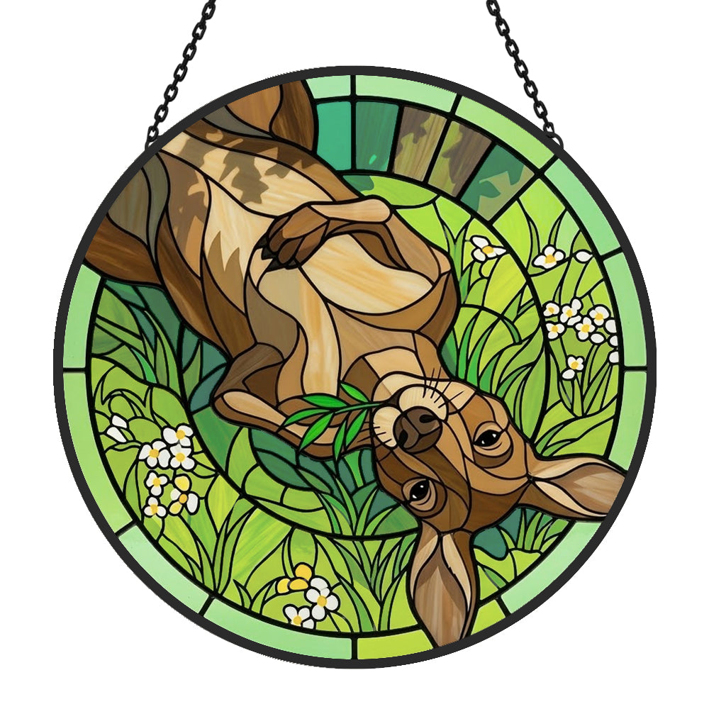 Lazy grassland kangaroo stained glass suncatcher window hanging, suitable for home and garden decoration