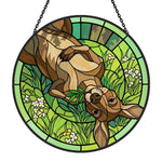 Lazy grassland kangaroo stained glass suncatcher window hanging, suitable for home and garden decoration
