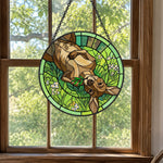 Lazy grassland kangaroo stained glass suncatcher window hanging, suitable for home and garden decoration
