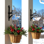 Leaping reindeer metal hanging basket bracket mounted on outdoor wall for plant decoration