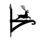 Leaping reindeer metal hanging basket bracket mounted on outdoor wall for plant decoration