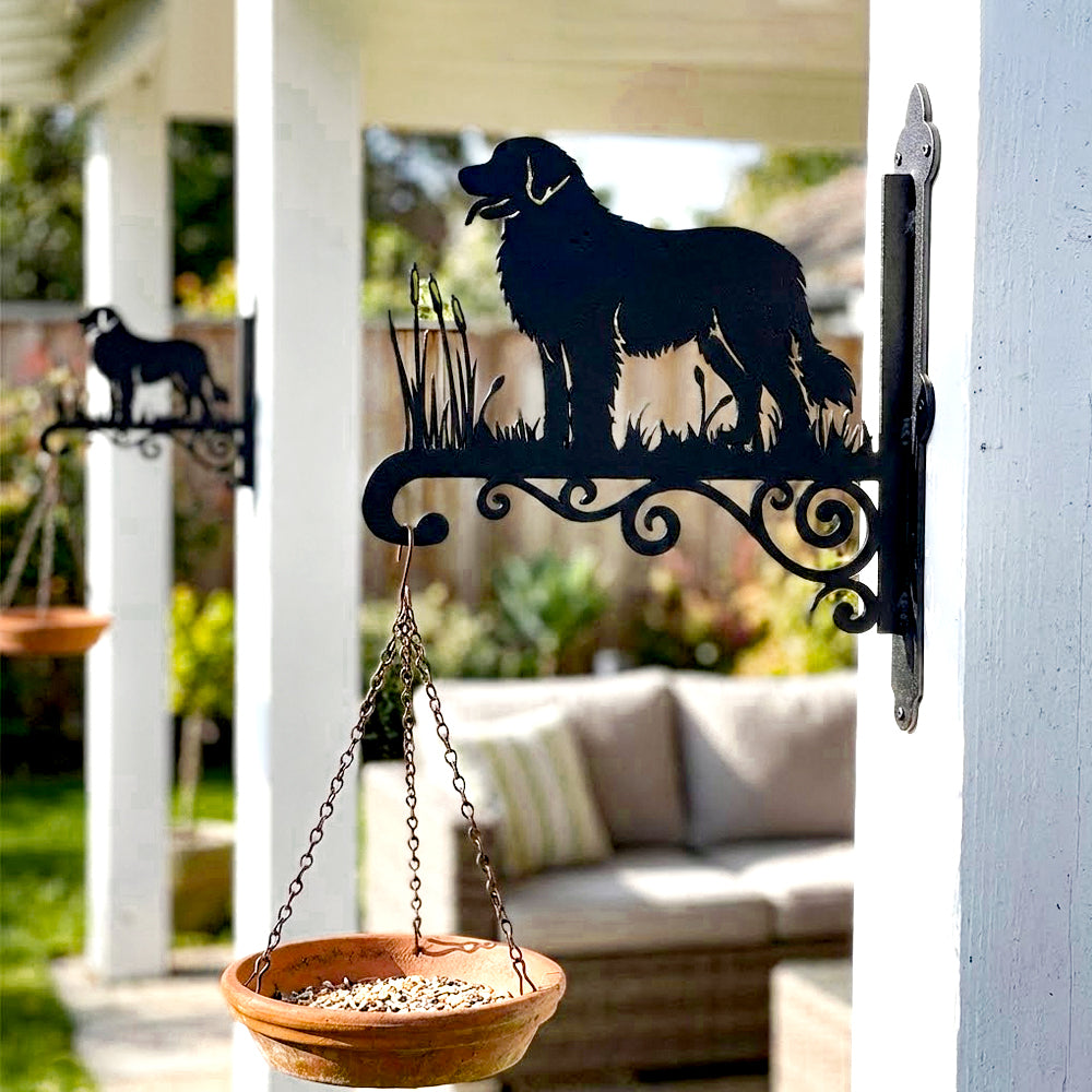 Leonberger metal hanging basket bracket mounted on outdoor wall for plant decoration