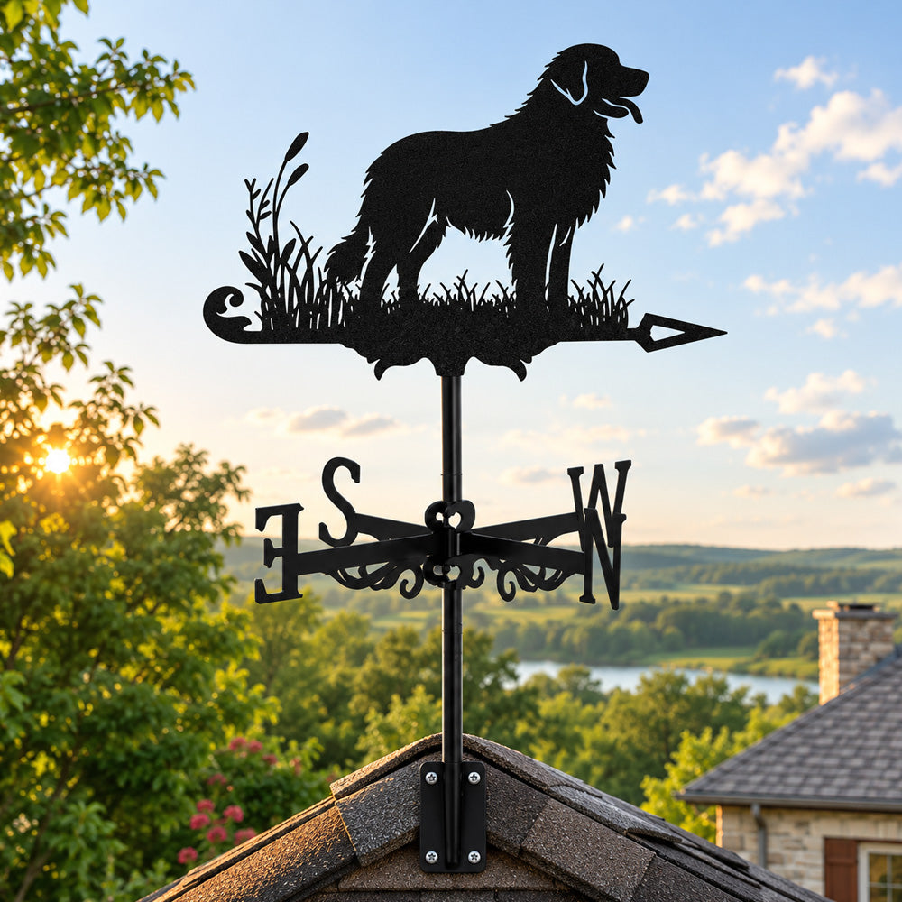 Leonberger metal weather vane with directional arrows and mounting rod, outdoor roof and garden decoration