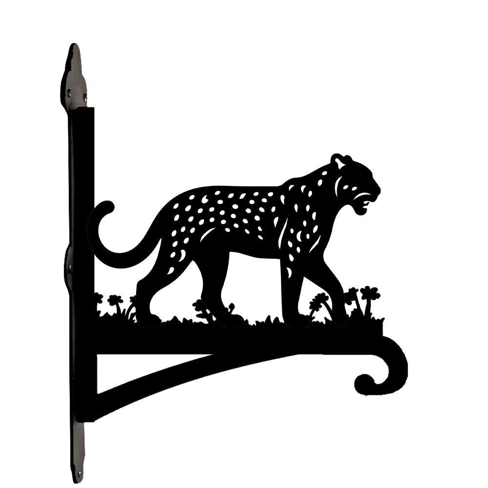 Leopard metal hanging basket bracket mounted on outdoor wall for plant decoration