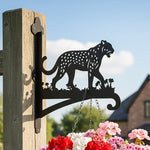 Leopard metal hanging basket bracket mounted on outdoor wall for plant decoration