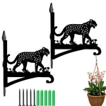 Leopard metal hanging basket bracket mounted on outdoor wall for plant decoration