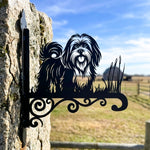 Lhasa apso metal hanging basket bracket mounted on outdoor wall for plant decoration