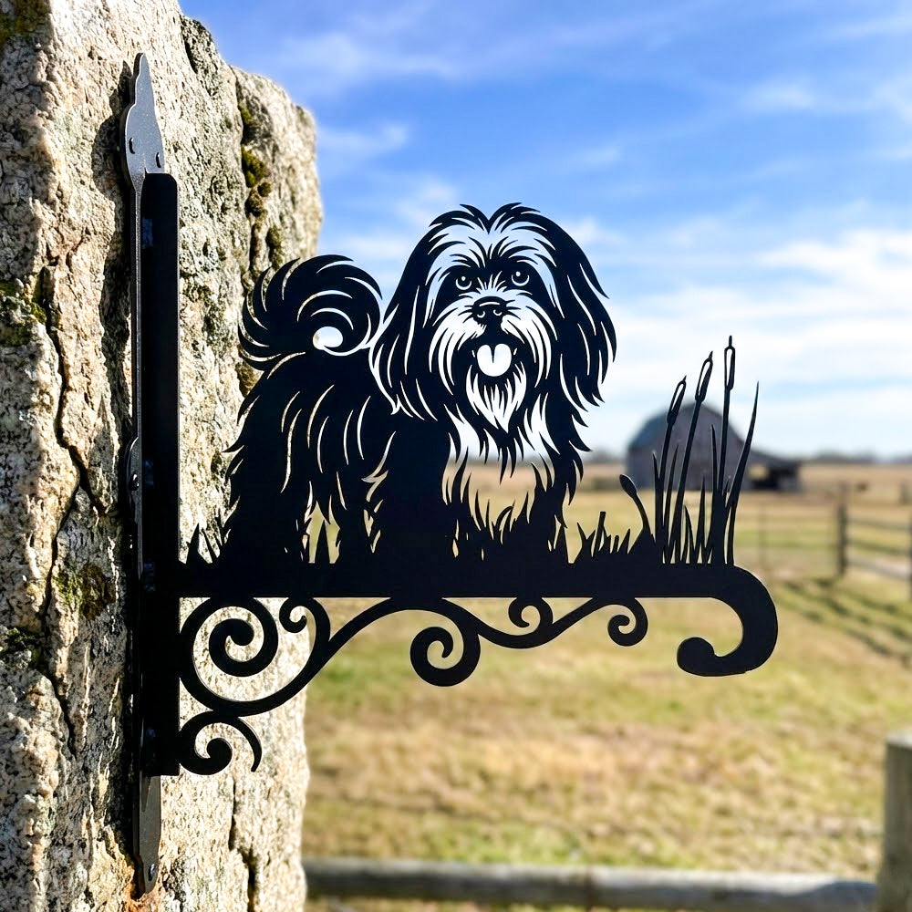 Lhasa apso metal hanging basket bracket mounted on outdoor wall for plant decoration