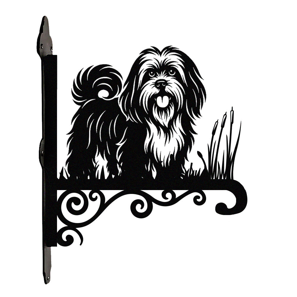 Lhasa apso metal hanging basket bracket mounted on outdoor wall for plant decoration