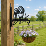 Lhasa apso metal hanging basket bracket mounted on outdoor wall for plant decoration